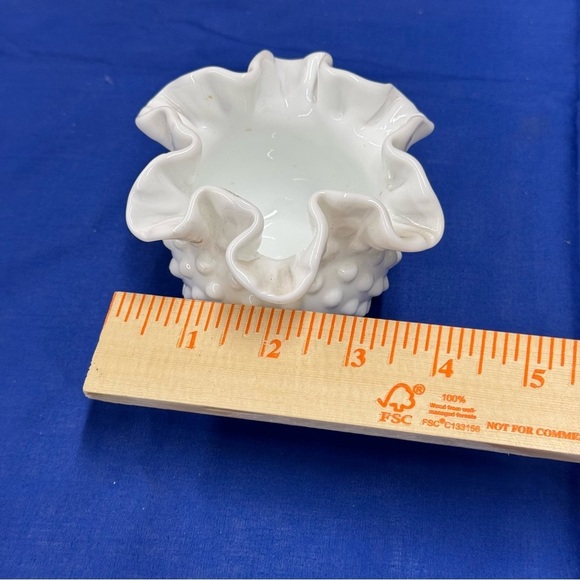 Hobnail White Milk Glass Small Rose Vase with Crimped Ruffled Edge - Picture 9 of 9
